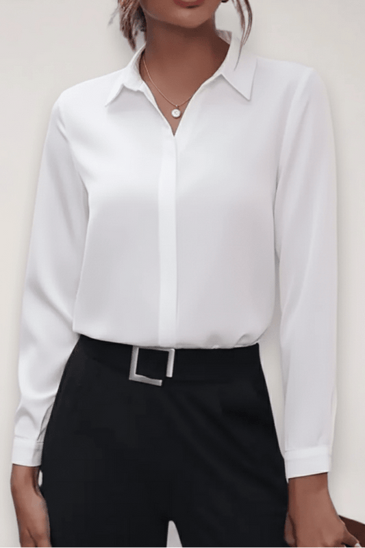 Elegant Women's Tailored Blouse - Soft Breathable Fabric Button-Up Shirt 1
