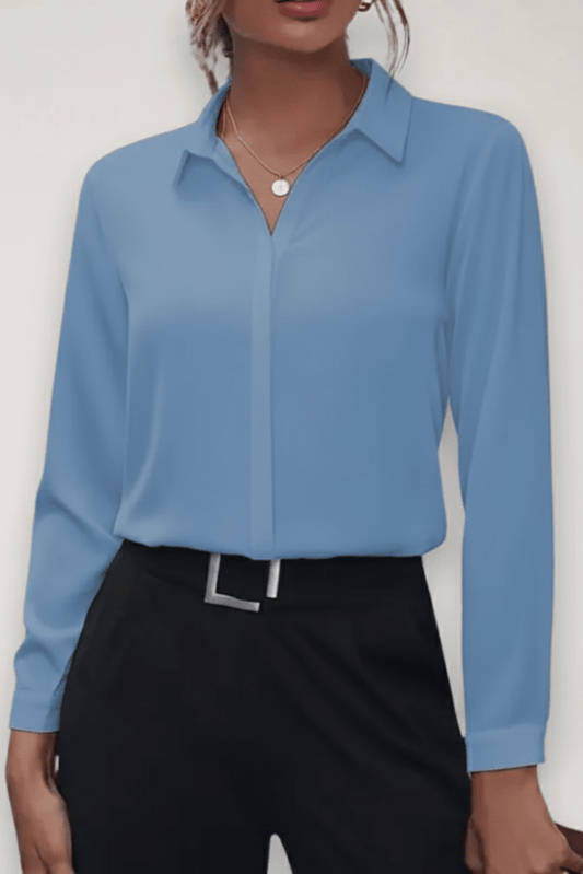 Elegant Women's Tailored Blouse - Soft Breathable Fabric Button-Up Shirt 4