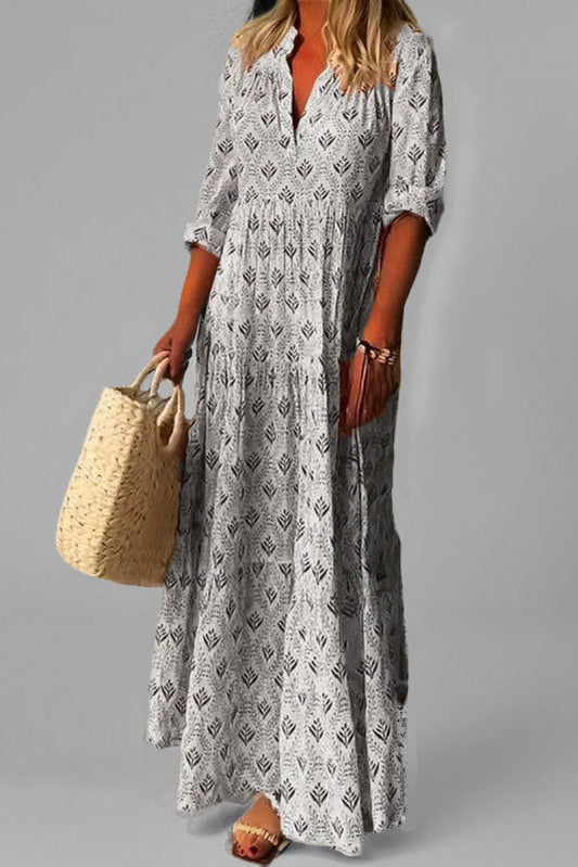 Elegant Women's Tiered Maxi Dress - Lightweight V-Neck Long Sleeve Summer Dress 2