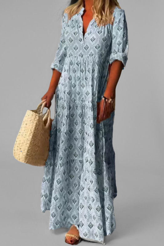 Elegant Women's Tiered Maxi Dress - Lightweight V-Neck Long Sleeve Summer Dress 3