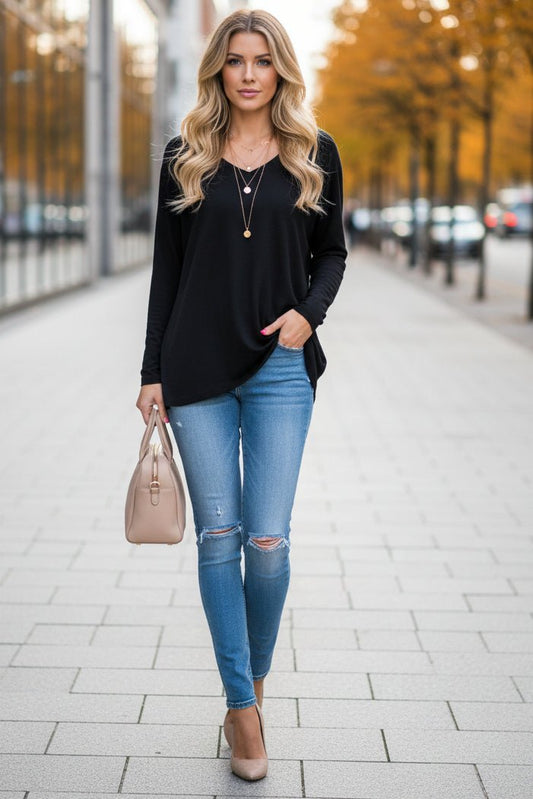 Emilia - Elegant Loose-Fit Long Sleeve Top in Soft Polyester for Autumn Style 0