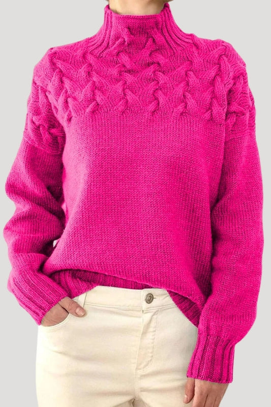 Emma Women's Cable Knit High-Neck Sweater for Spring Comfort 3