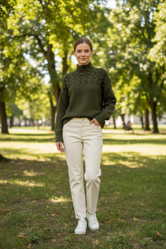 KALENYA – Minimalist Women’s Cable Knit High-Neck Sweater