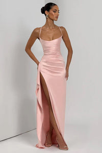 Evangeline - Sleek Solid-Color Dress with Dramatic Split Hem