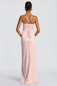 Evangeline - Sleek Solid-Color Dress with Dramatic Split Hem