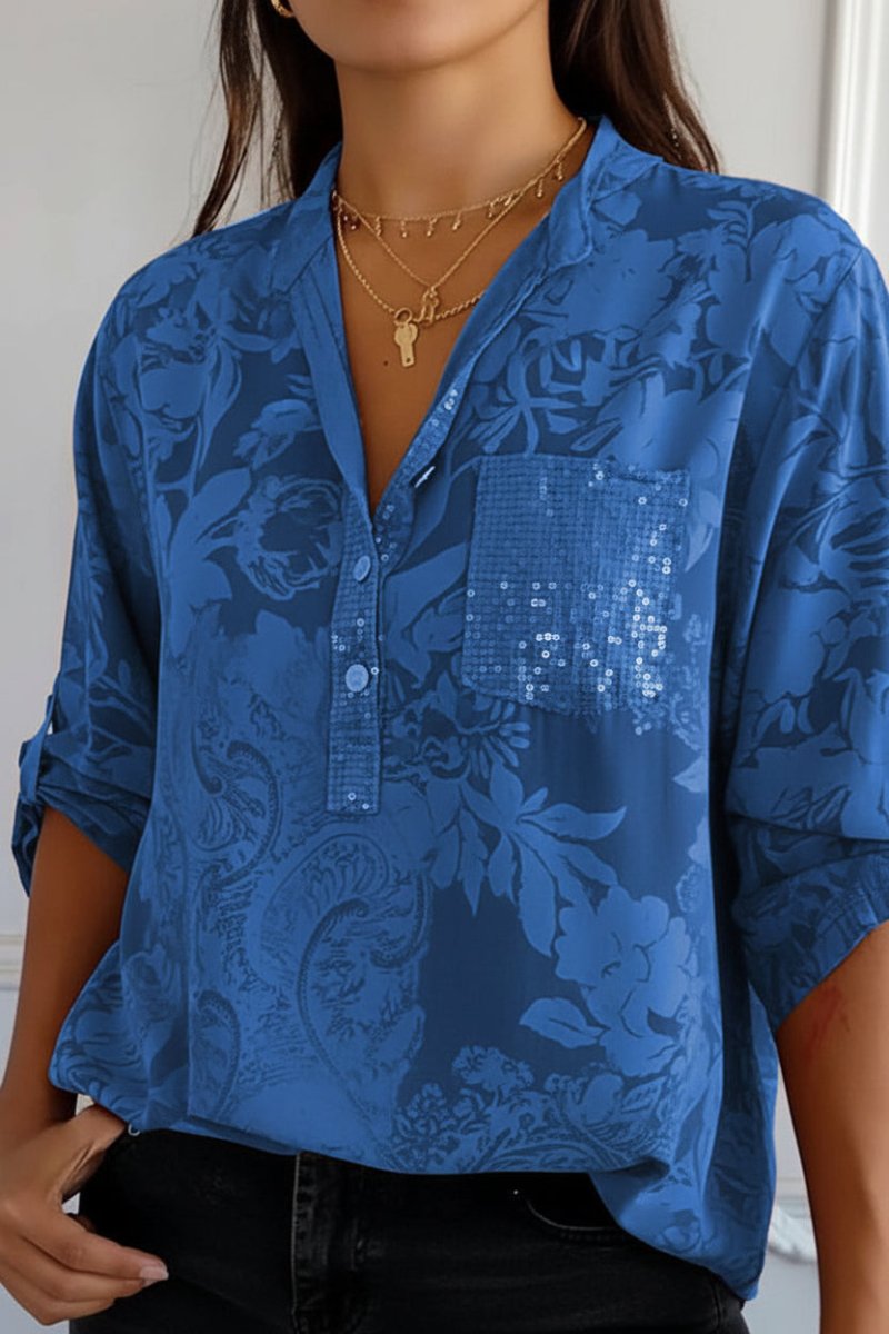 Floré - Elegant Printed Blouse with Front Pocket and Button Closure 3