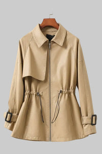 Genuine Sheepskin Black Leather Jacket for Women with Cinched Waist and Pockets 2