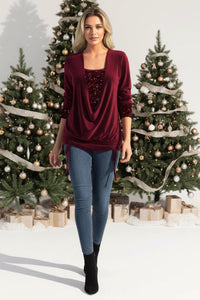 Glamorous Sequin Top for Going Out with Plunging Neckline & Cuffs 0