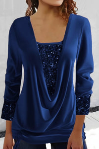 Glamorous Sequin Top for Going Out with Plunging Neckline & Cuffs 3