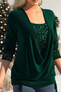Glamorous Sequin Top for Going Out with Plunging Neckline & Cuffs 4