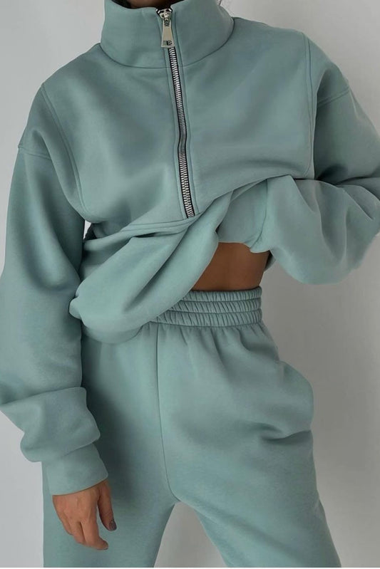 Grace Women's Casual Oversized Loungewear Two-Piece Co Ord Set with Half-Zip Pullover 1