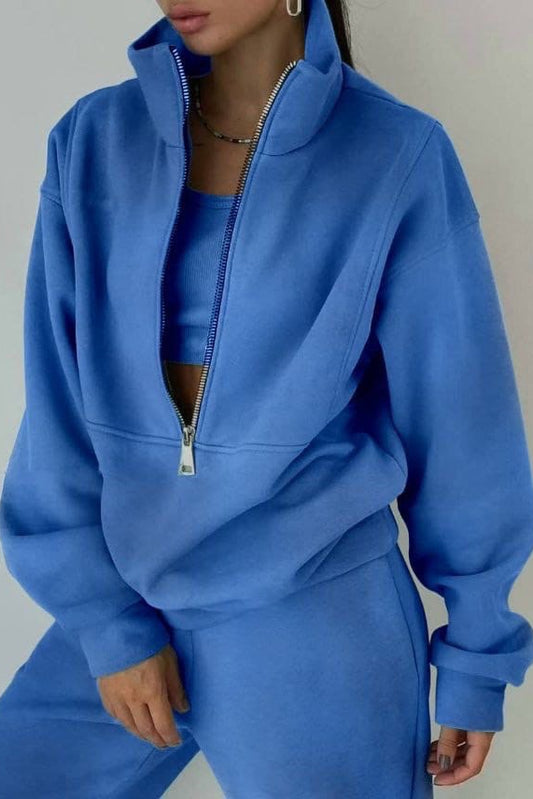 Grace Women's Casual Oversized Loungewear Two-Piece Co Ord Set with Half-Zip Pullover 2