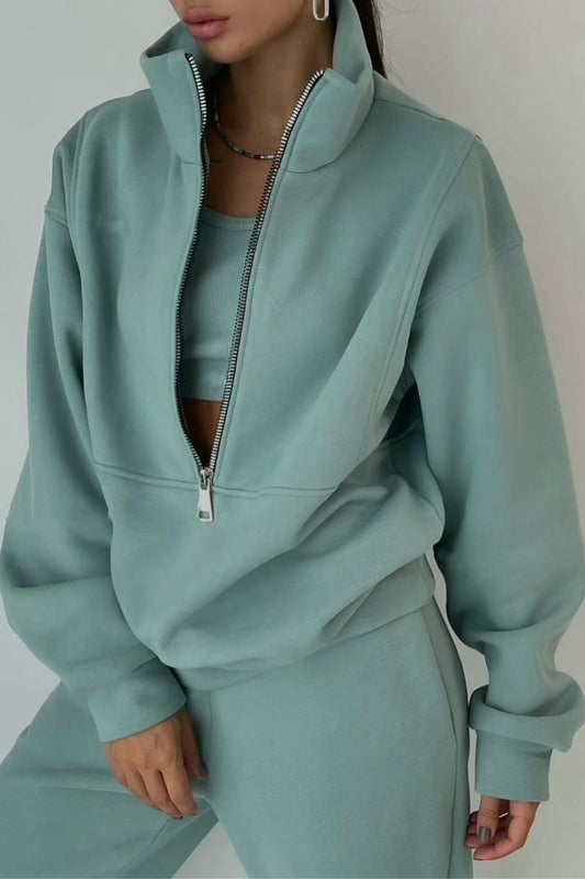 Grace Women's Casual Oversized Loungewear Two-Piece Co Ord Set with Half-Zip Pullover 3