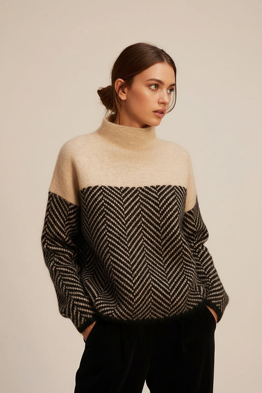 Hanna Knitted Jumper - Cozy High Collar with Textured Pattern 0