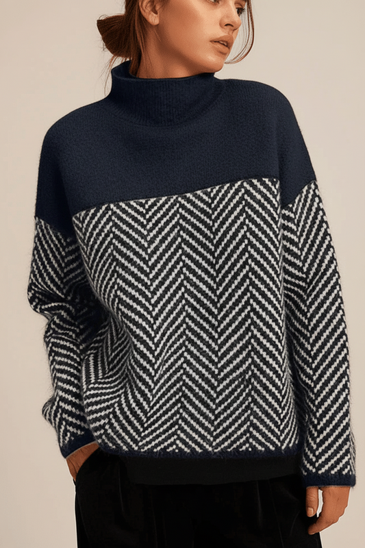 Hanna Knitted Jumper - Cozy High Collar with Textured Pattern 2