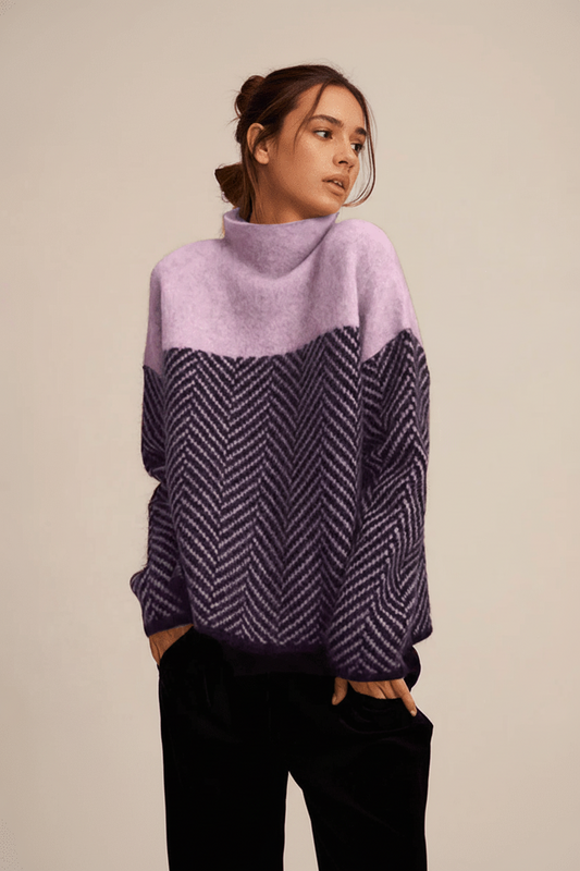 Hanna Knitted Jumper - Cozy High Collar with Textured Pattern 3