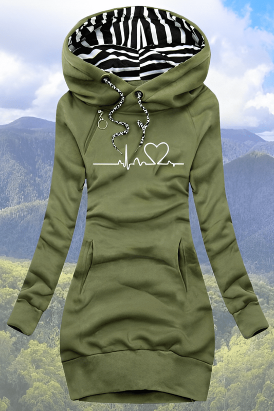 Heartbeat Print Oversized Hoodie - Soft Casual Sweatshirt for Stylish Comfort 0