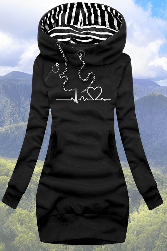 Heartbeat Print Oversized Hoodie - Soft Casual Sweatshirt for Stylish Comfort 2