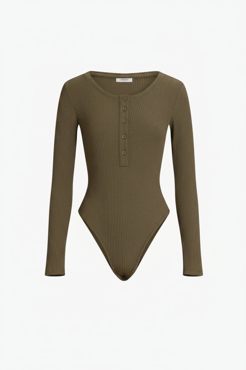 Heidi-Mode - Elegant Long-Sleeved Ribbed Knit Bodysuit with Button Fastening 2