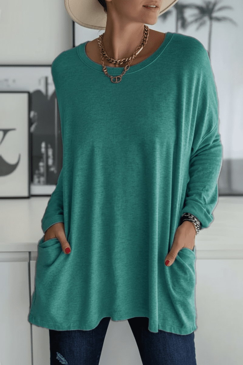 Heidi-Mode - Loose Fit Tunic Top with Pockets & Long Sleeves in Autumn Colors 1