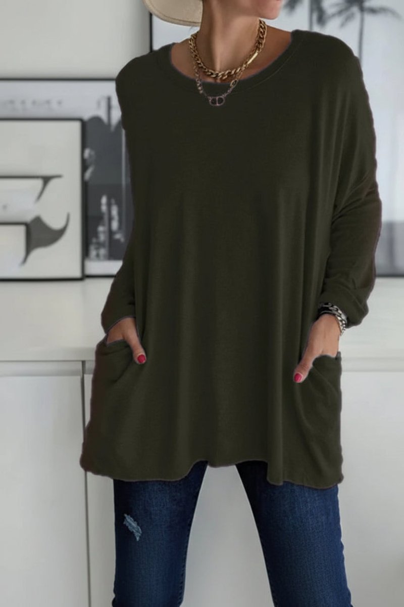 Heidi-Mode - Loose Fit Tunic Top with Pockets & Long Sleeves in Autumn Colors 10