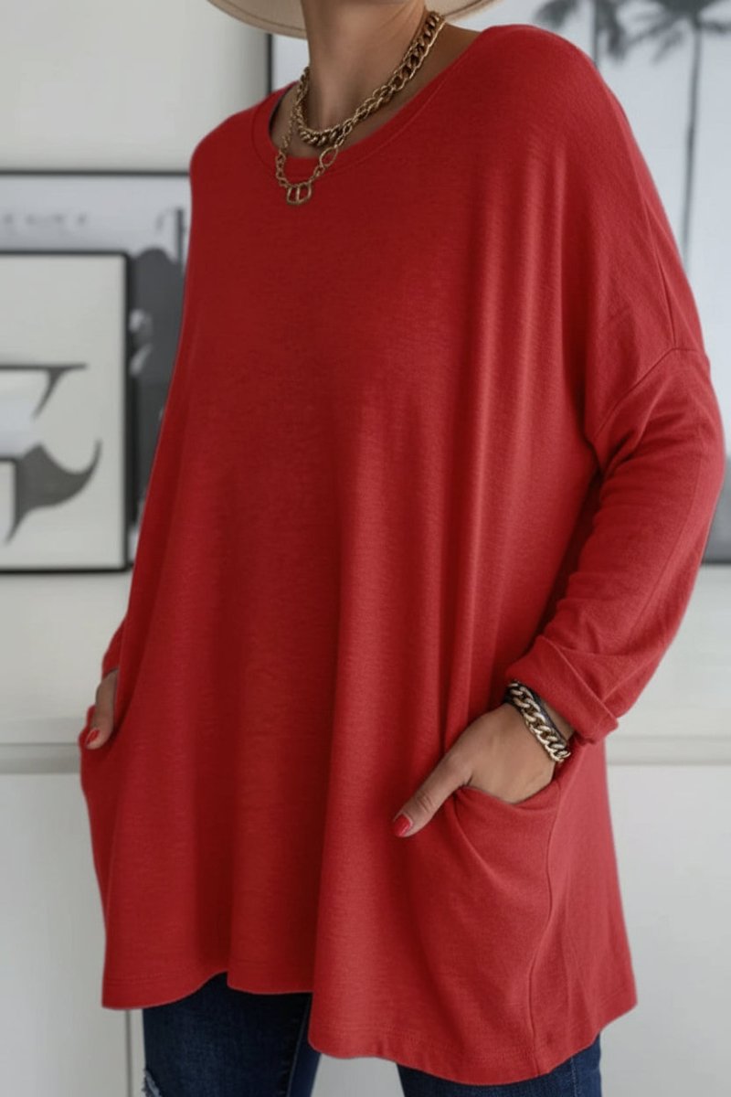 Heidi-Mode - Loose Fit Tunic Top with Pockets & Long Sleeves in Autumn Colors 11