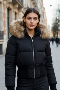 Heidi-Mode - Women's Black Puffer Jacket, Quilted Winter Coat with Removable Hood 0