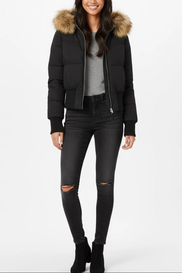 Heidi-Mode - Women's Black Puffer Jacket, Quilted Winter Coat with Removable Hood 6