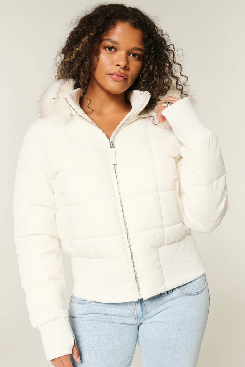 Heidi-Mode - Women's Black Puffer Jacket, Quilted Winter Coat with Removable Hood 8