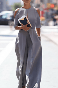 Heidi-Mode Casual Jumpsuit with Cut-Out Neckline and Full Length Design 2