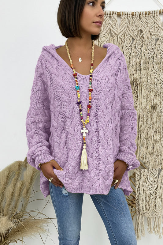 Heidi-Mode V-Neck Knitted Hoodie for Stylish Comfort and Versatile Wear 3