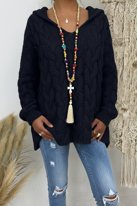 Heidi-Mode V-Neck Knitted Hoodie for Stylish Comfort and Versatile Wear 5