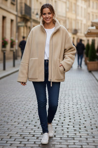 Heidi-Mode Women's Oversized Lambswool Jacket - Cozy Winter Coat for Comfort 0