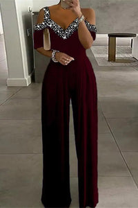 Heidi - Elegant High-Waisted Jumpsuit with Rhinestone Detail, Lightweight Cotton 0