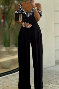 Heidi - Elegant High-Waisted Jumpsuit with Rhinestone Detail, Lightweight Cotton 2