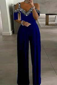 Heidi - Elegant High-Waisted Jumpsuit with Rhinestone Detail, Lightweight Cotton 3