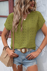 Heidi - Notched Neckline T-Shirt with Eyelet Embroidery for Effortless Style 10