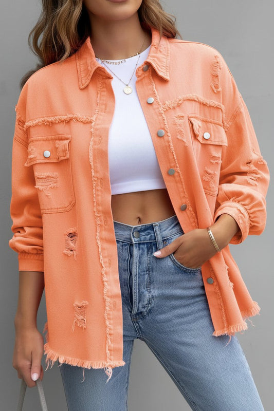 Heidi Fashion - Women's Ripped Denim Button-Up Shirt, Casual Relaxed Fit 4