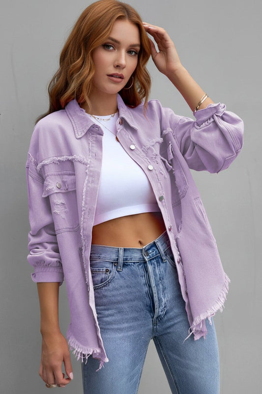 Heidi Fashion - Women's Ripped Denim Button-Up Shirt, Casual Relaxed Fit 5