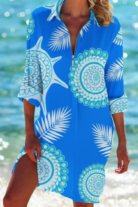 Heidi Long Beach Blouse - Lightweight Nautical Print Half-Sleeve Cover-Up 8