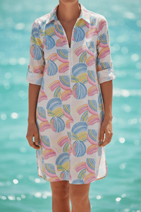 Heidi Long Beach Blouse - Lightweight Nautical Print Half-Sleeve Cover-Up 9