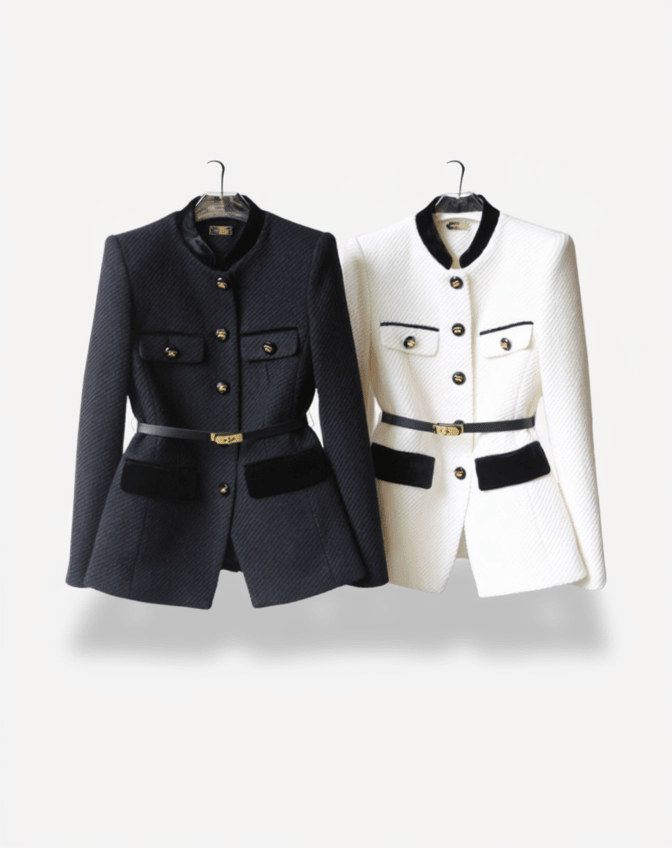 Ingrid - Sleek Women's Belted Blazer with Gold-Tone Hardware