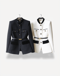 Ingrid - Sleek Women's Belted Blazer with Gold-Tone Hardware