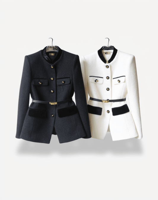 Ingrid - Sleek Women's Belted Blazer with Gold-Tone Hardware