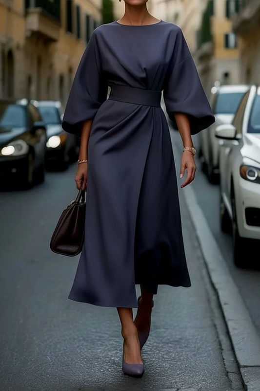 Jasmine Elegant Dress - Women's Lantern Sleeve Cocktail Dress with Belt 0