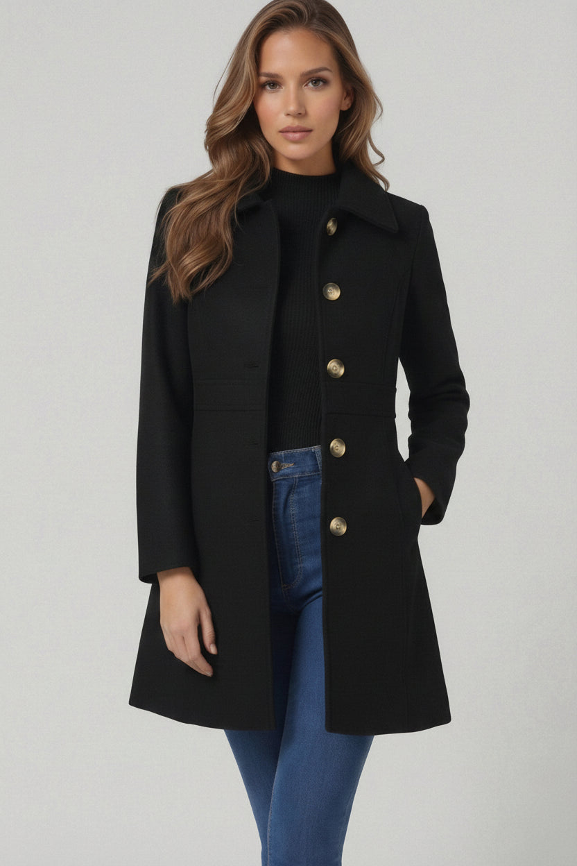 Josephine - Women's A-Line Wool Coat with Button Placket for Winter Style 0