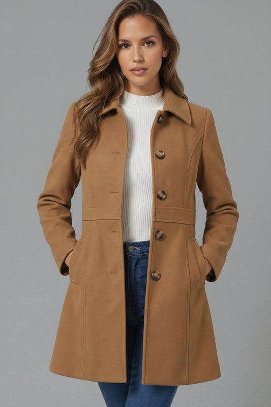 Josephine - Women's A-Line Wool Coat with Button Placket for Winter Style 4