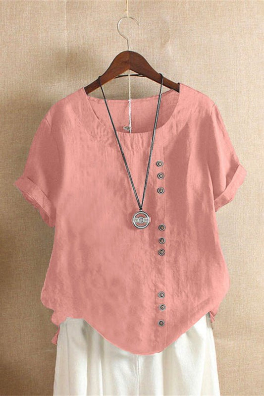 Kelly - Short-Sleeved Plain Blouse with Round Neckline for Effortless Style 0