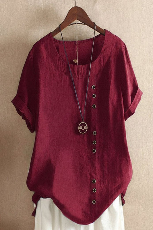 Kelly - Short-Sleeved Plain Blouse with Round Neckline for Effortless Style 9