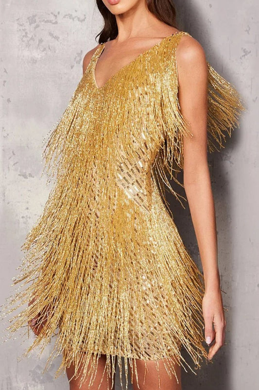 Kimberly - Women's A-Line Cocktail Dress with Fringe and Sequin Accents 4